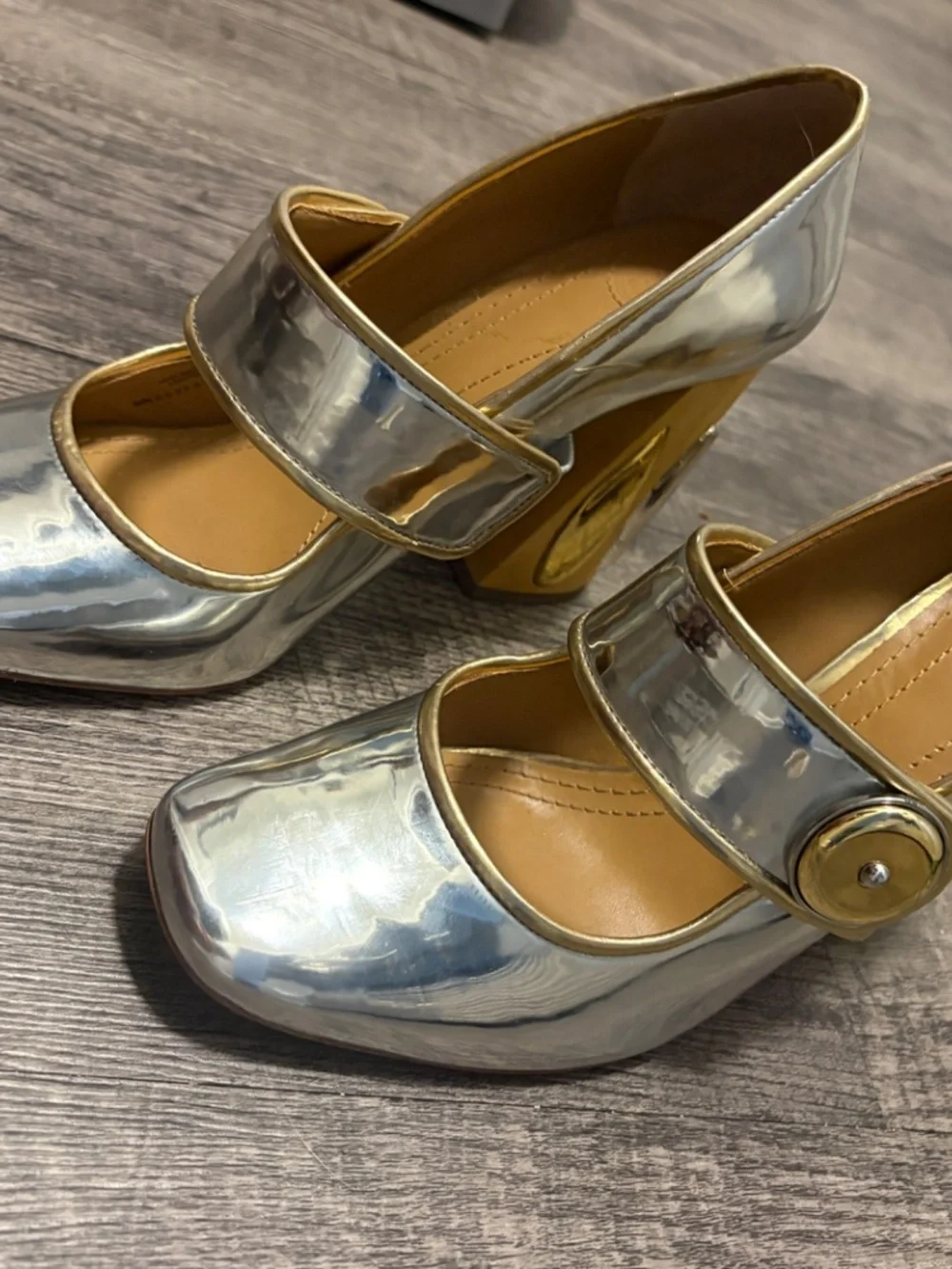 Tory Burch Madison Metallic Mary Jane Pumps 7.5 Size 100mm Heel